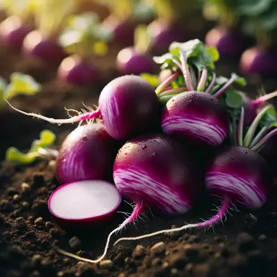 Purple Plum Radish growing in a garden