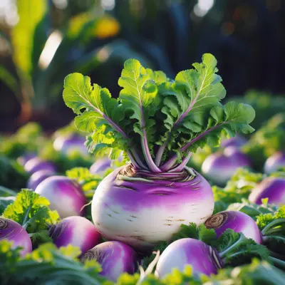 Purple Top White Globe Turnip growing in a garden