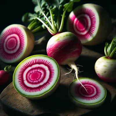 Watermelon Radish growing in a garden