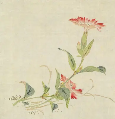 Delicate pink flowers with green leaves on textured background.