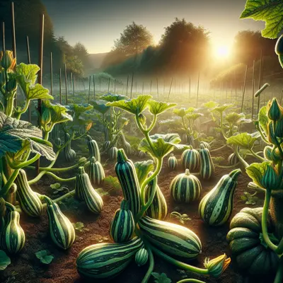 Cocozelle Italian Heirloom Zucchini growing in a garden