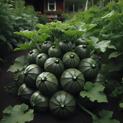 Green Zucchini (Black Beauty type) growing in a garden