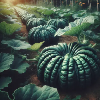 Kabocha Winter Squash growing in a garden