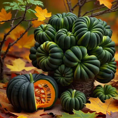 Table King Bush Acorn Squash growing in a garden