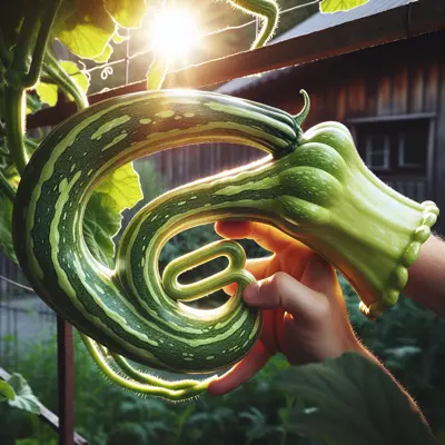 Tromboncino Squash growing in a garden