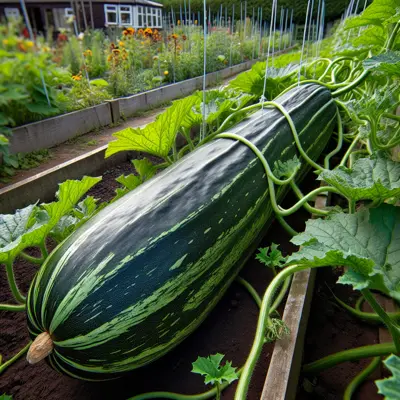 Vegetable Marrow (Long Green Trailing) growing in a garden