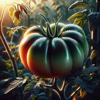 a tomato cut in half on a white surface